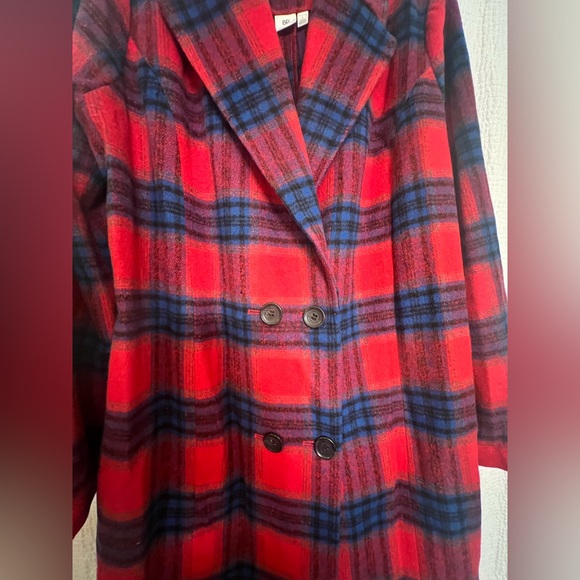 BP Red and Blue Plaid Double-Breasted Pea Coat - Picture 2 of 6
